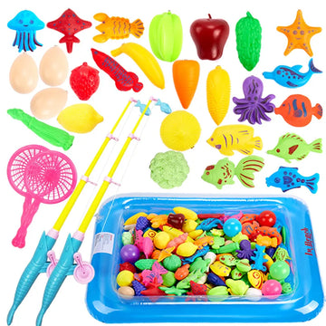 30Pcs Children Magnetic Fishing Toy Playing Water toys Fish Rod Net Set For Kids Outdoor Game Toy With Inflatable Pool Inflator
