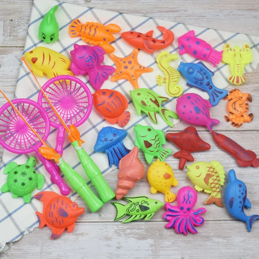 30Pcs Children Magnetic Fishing Toy Playing Water toys Fish Rod Net Set For Kids Outdoor Game Toy With Inflatable Pool Inflator